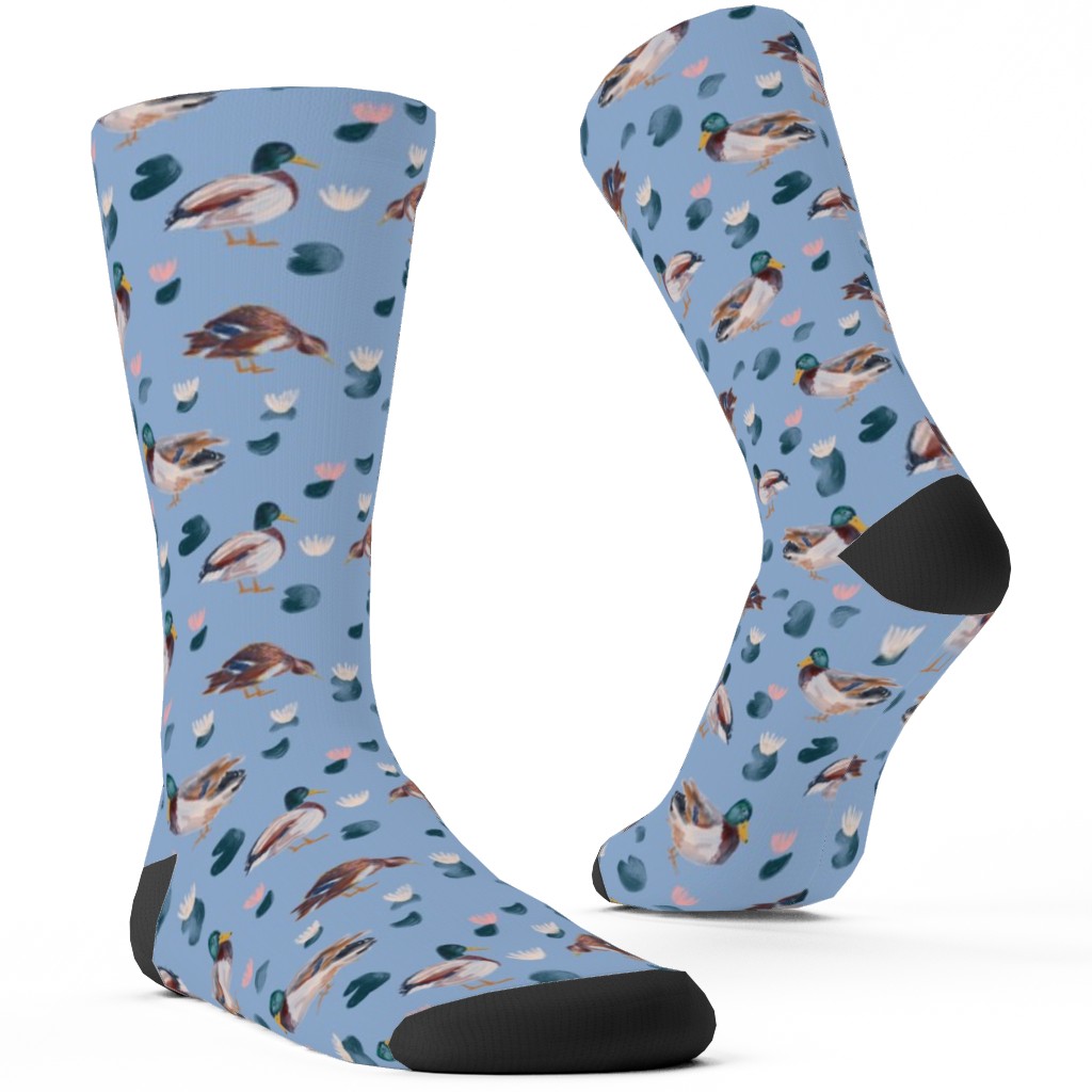 Mallard Ducks Custom Socks, Blue