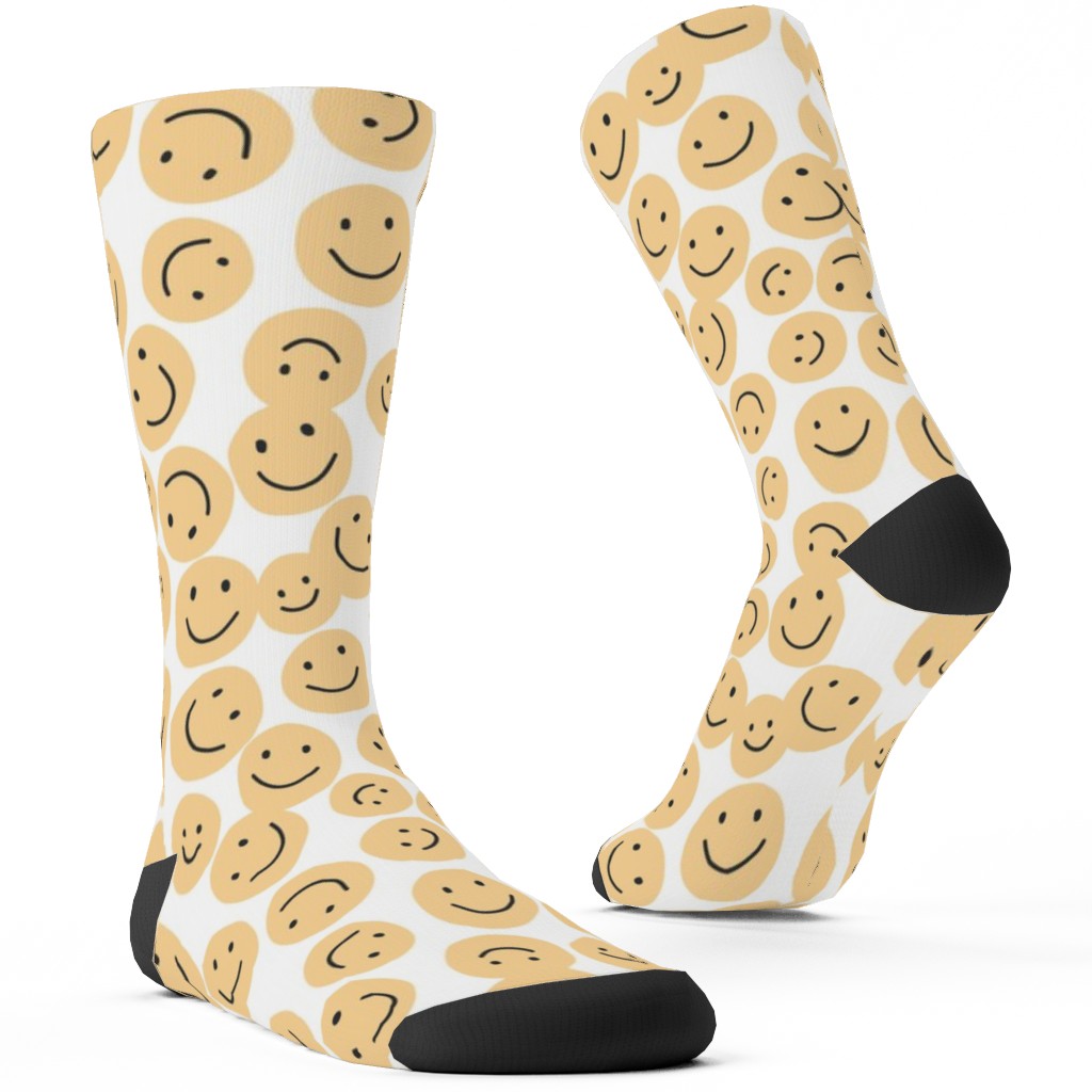 Happy Smiley Faces - Yellow Custom Socks, Yellow