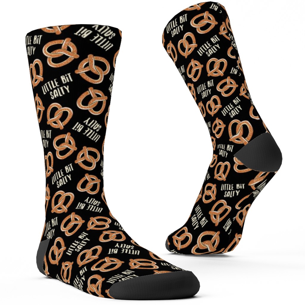 Little Bit Salty - Pretzels - Black Custom Socks, Black