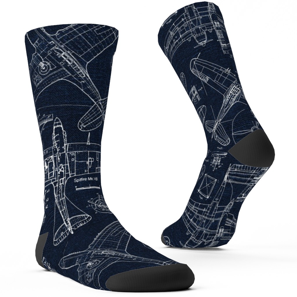 Airplanes - White and Blue Custom Socks, Blue, True Blue