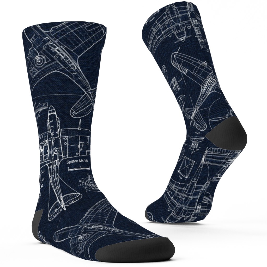 Airplanes - White and Blue Custom Socks, Blue