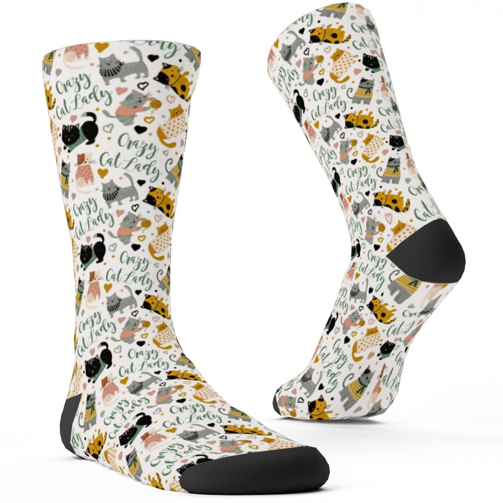 Crazy Cat Lady - Multicolor on Light Custom Socks, Multicolor