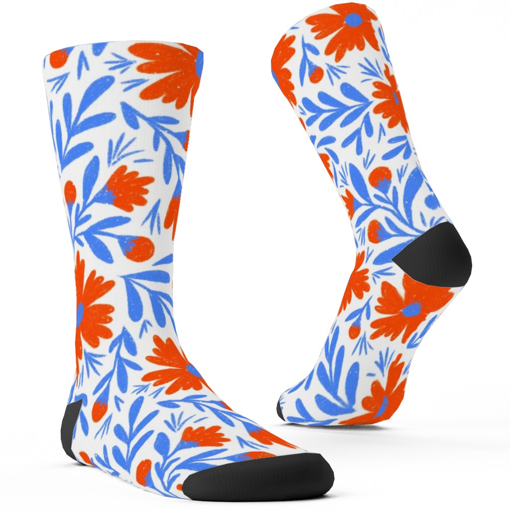 Floral Drop - Red and Blue Custom Socks, Blue, True Blue