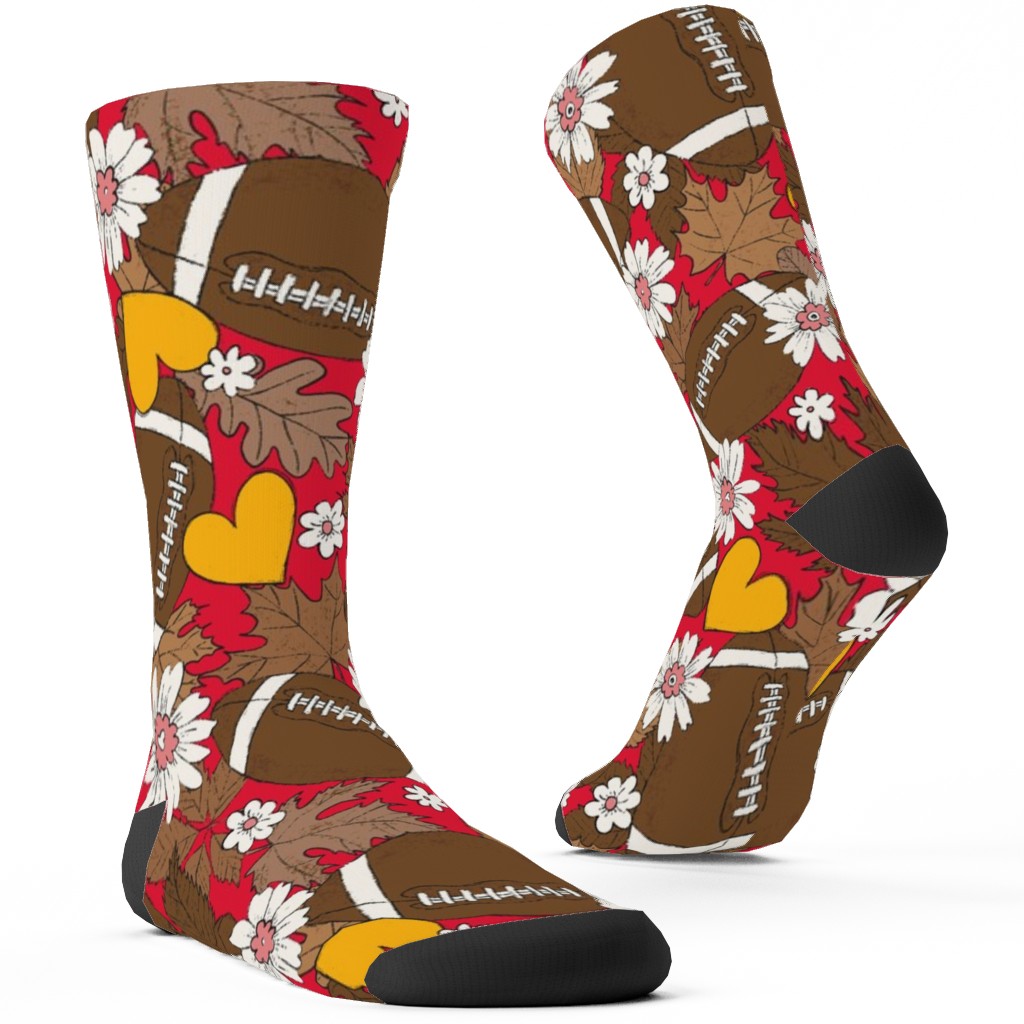 Football Fall and Florals Custom Socks, Red