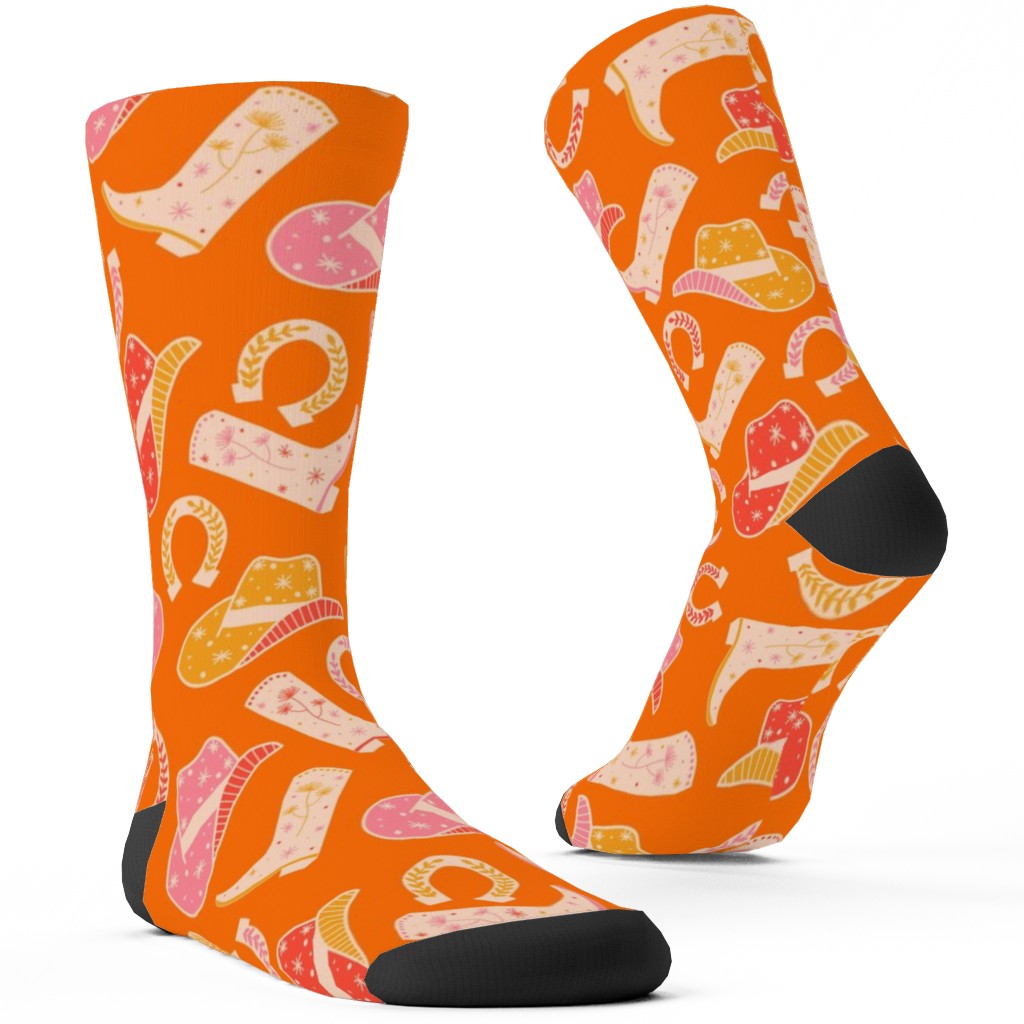 Cowgirl - Pink and Orange Custom Socks, Orange, Orange