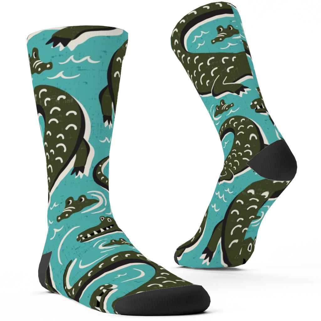 Down in the Bayou - Alligator Aqua Custom Socks, Blue