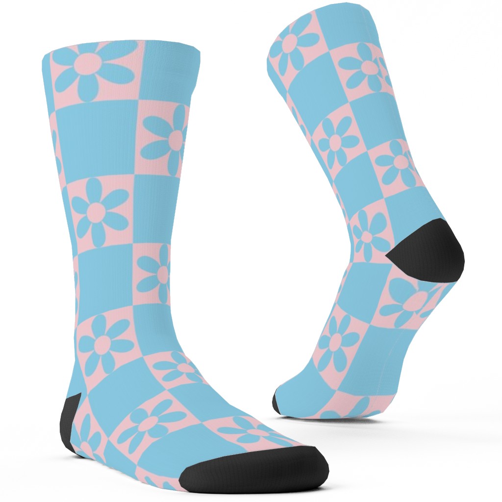 Daisy Checkerboard Custom Socks, Blue