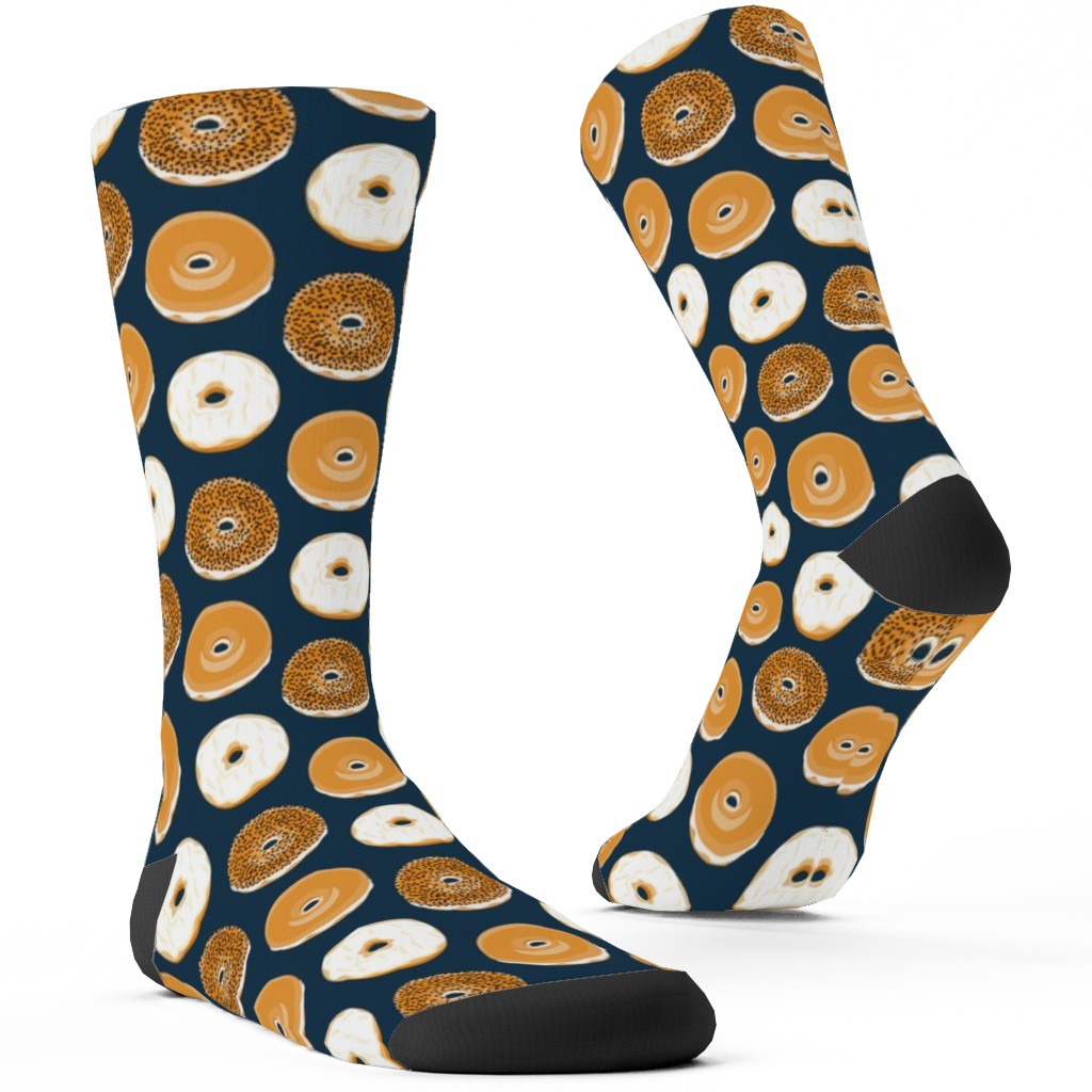 Bagel Breakfast Food - Blue Custom Socks, Blue