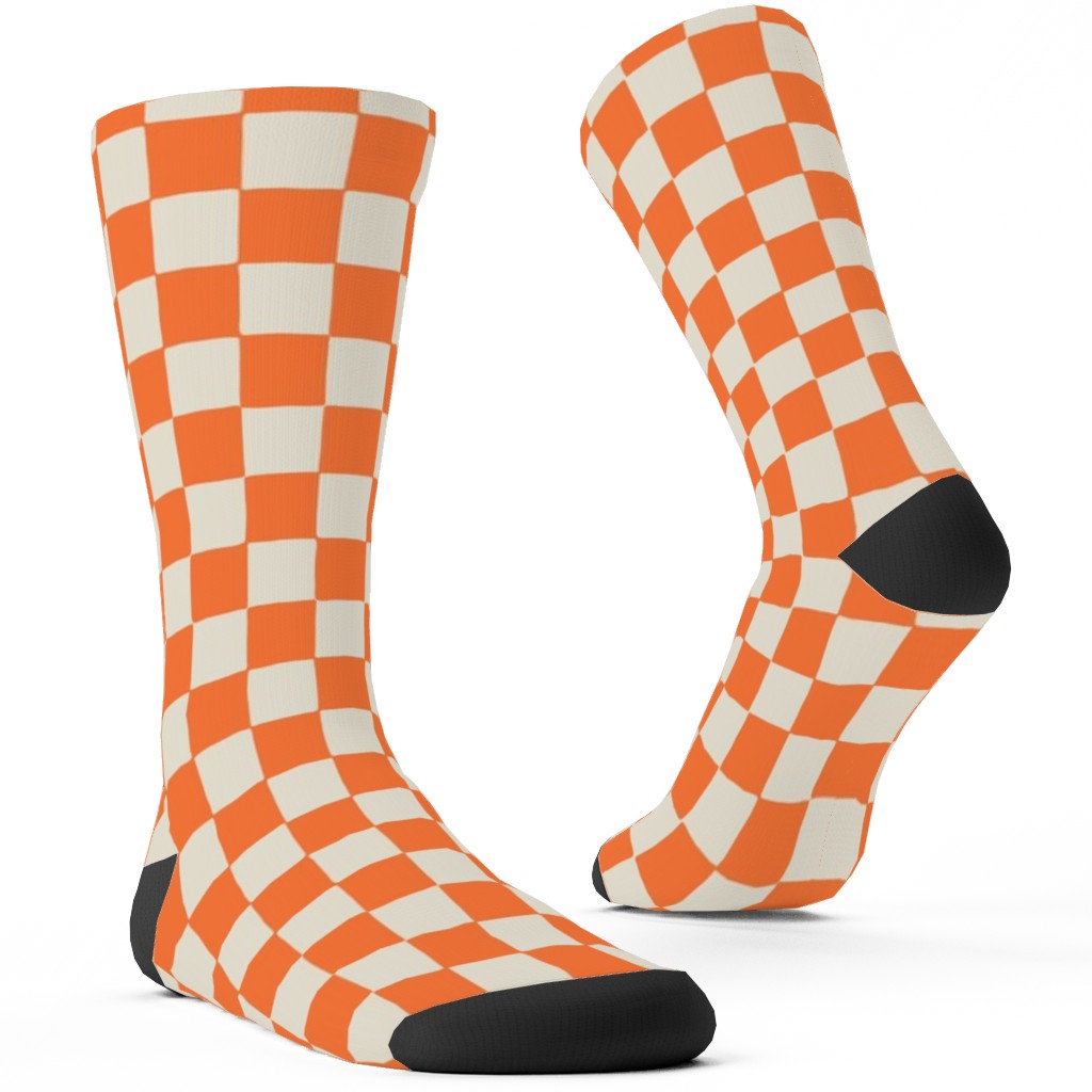 Retro Checkerboard - Bright Orange Custom Socks, Orange, Orange