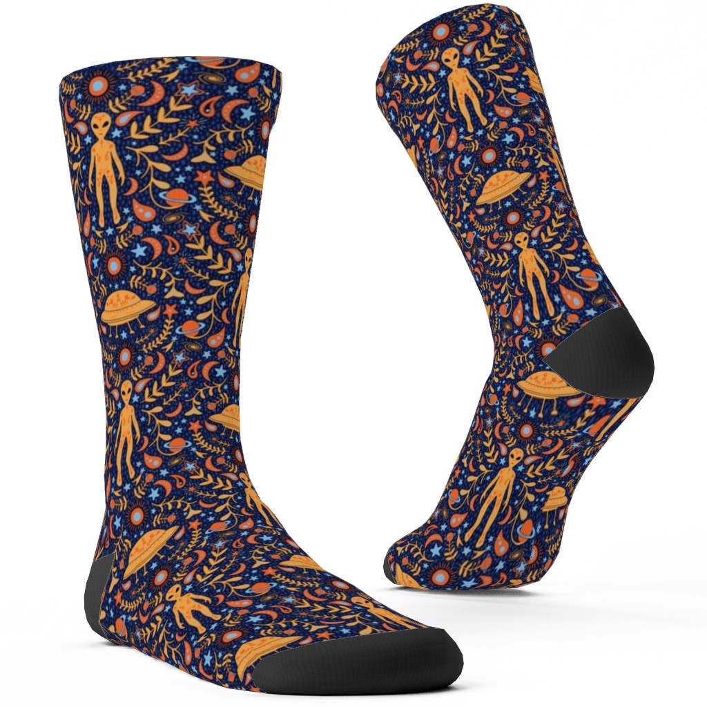 Folk Art Alien Custom Socks, Multicolor, Burst
