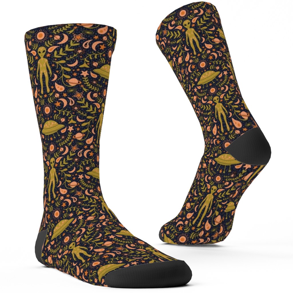 Folk Art Alien Custom Socks, Orange