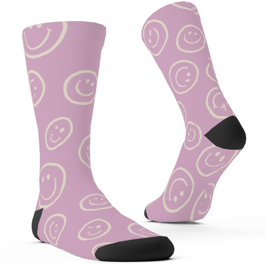 Smiley Winking Faces Custom Socks, Pink, Dusty Rose