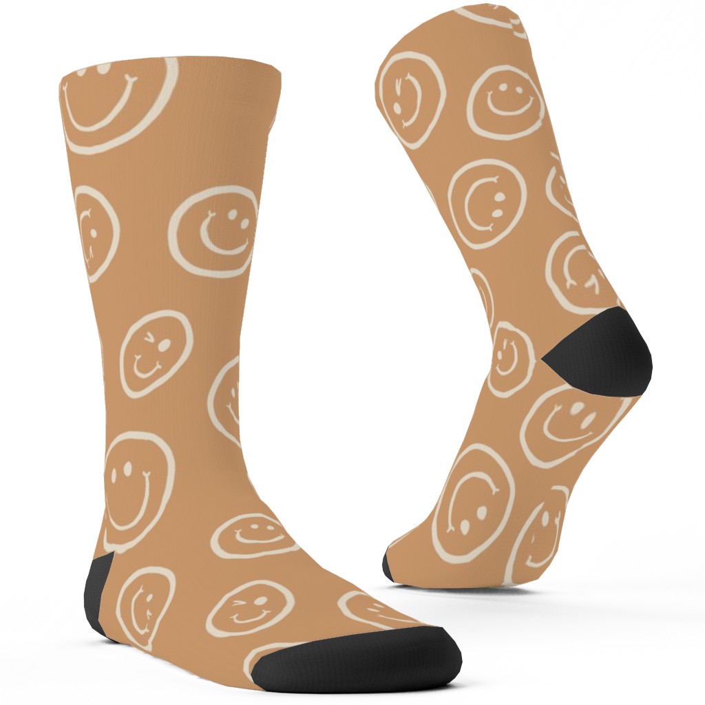 Smiley Winking Faces Custom Socks, Beige, Beige