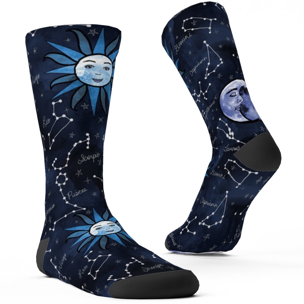 Celestial Star Signs Custom Socks, Blue