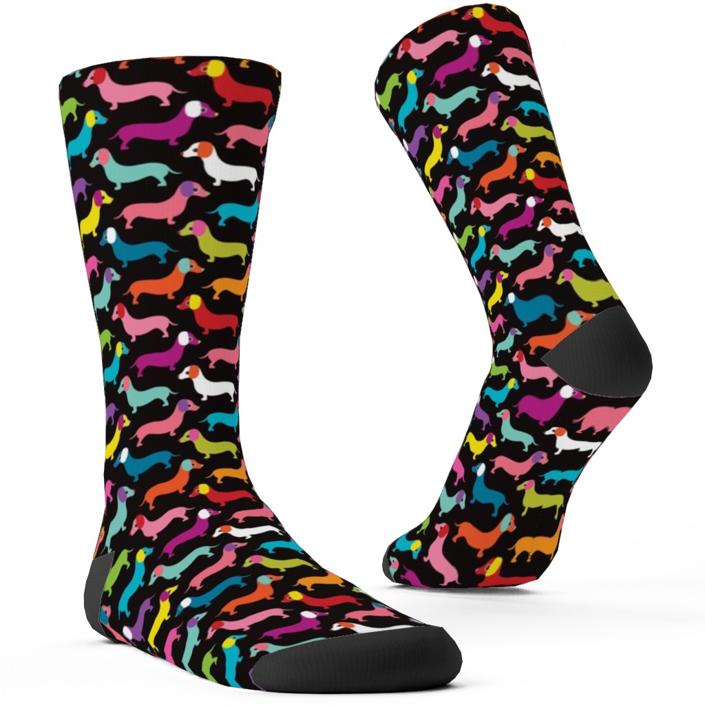Retro Dachshund Dogs Custom Socks, Multicolor
