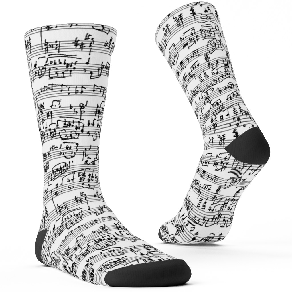Handwritten Sheet Music Custom Socks, White, White
