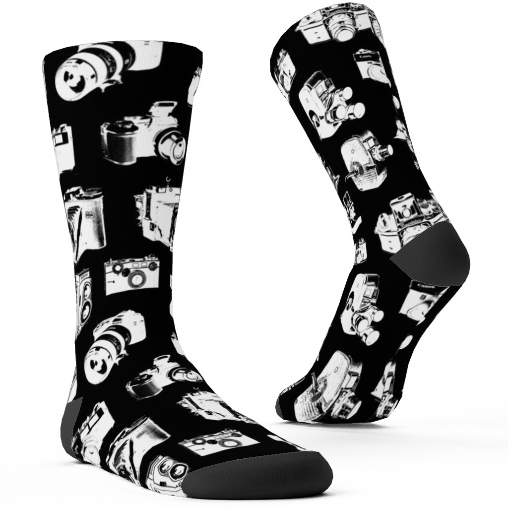 Retro Cameras Custom Socks, Black, Black