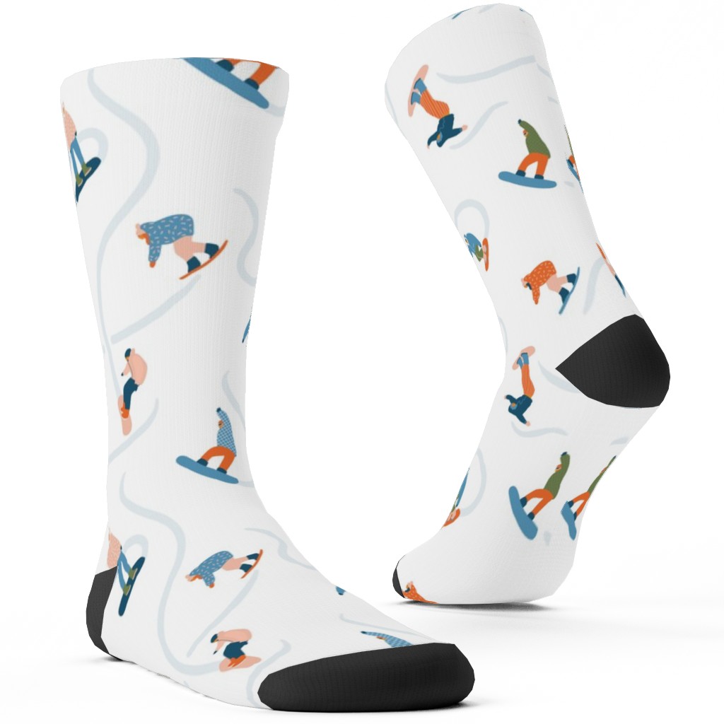 Snowboarding - Multicolor on White Custom Socks, Multicolor