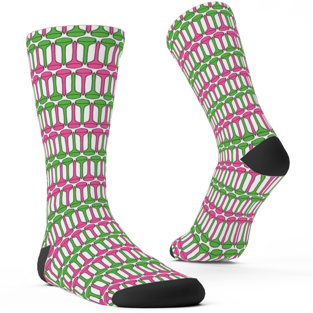 Golf Tees Pattern - Green and Pink Custom Socks, Multicolor