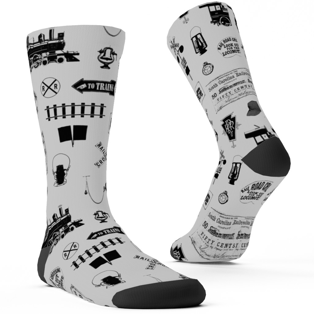Railroad Custom Socks, Gray, Fog