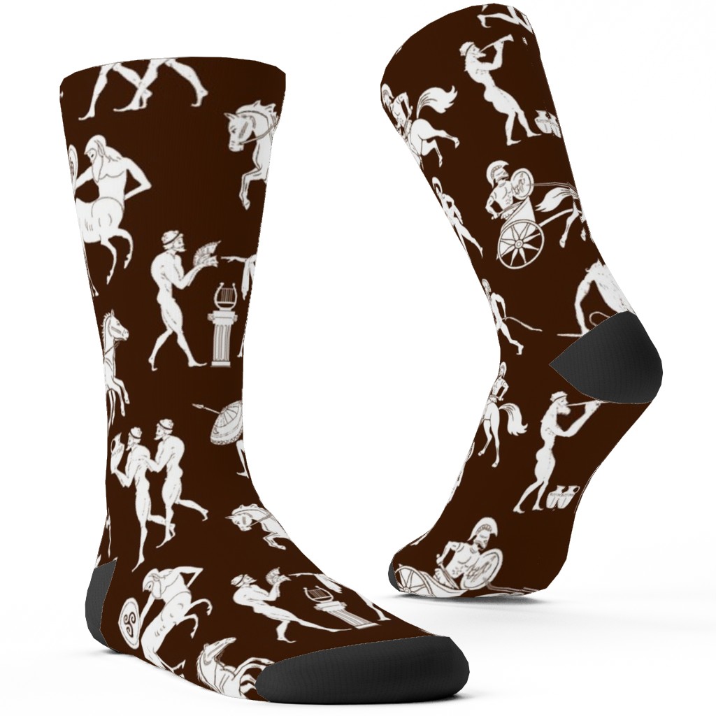 Greek Figures Custom Socks, Brown, Cocoa