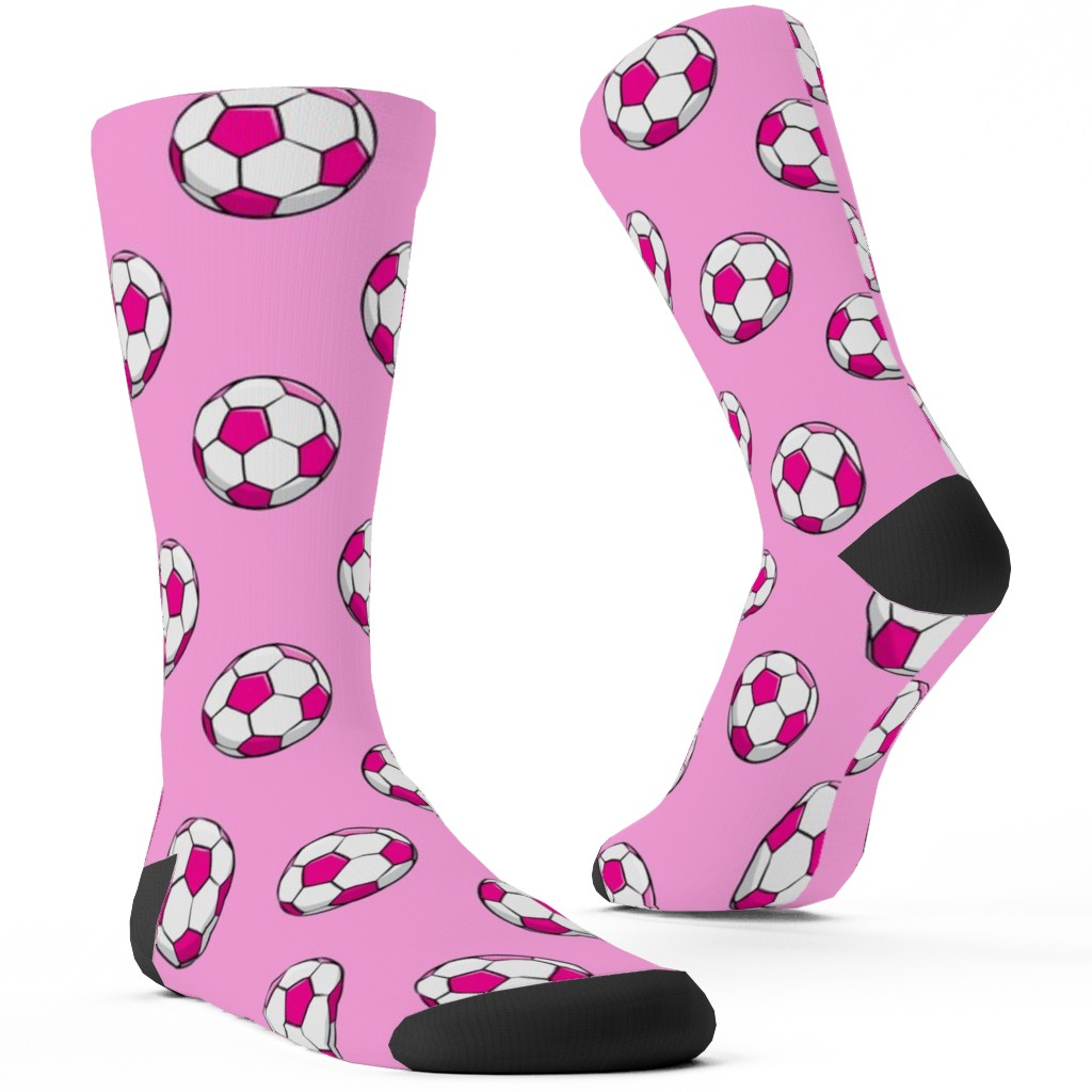 Soccer Balls Custom Socks, Pink, Begonia