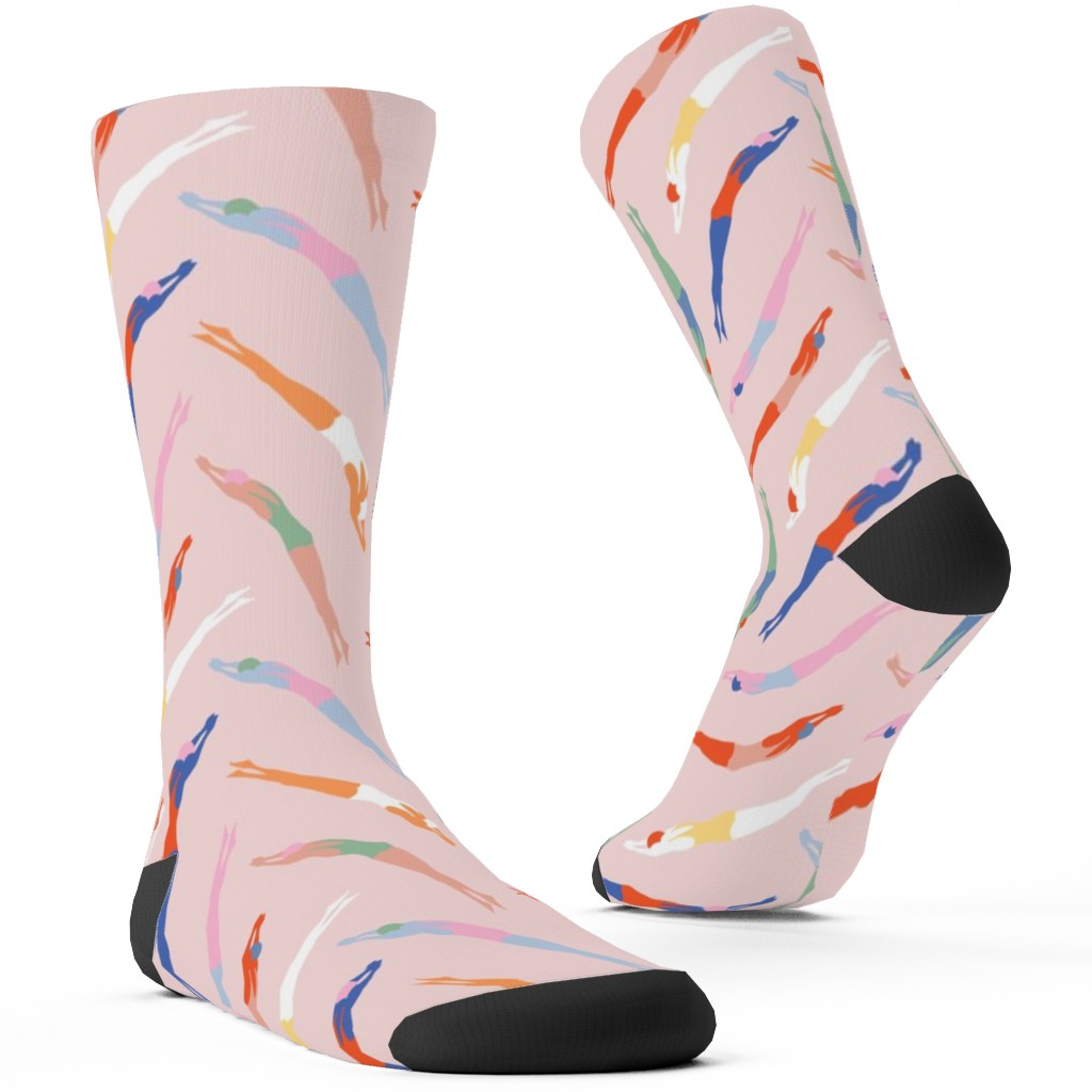 Art Deco Divers - Pink Custom Socks, Pink, Bright Pink