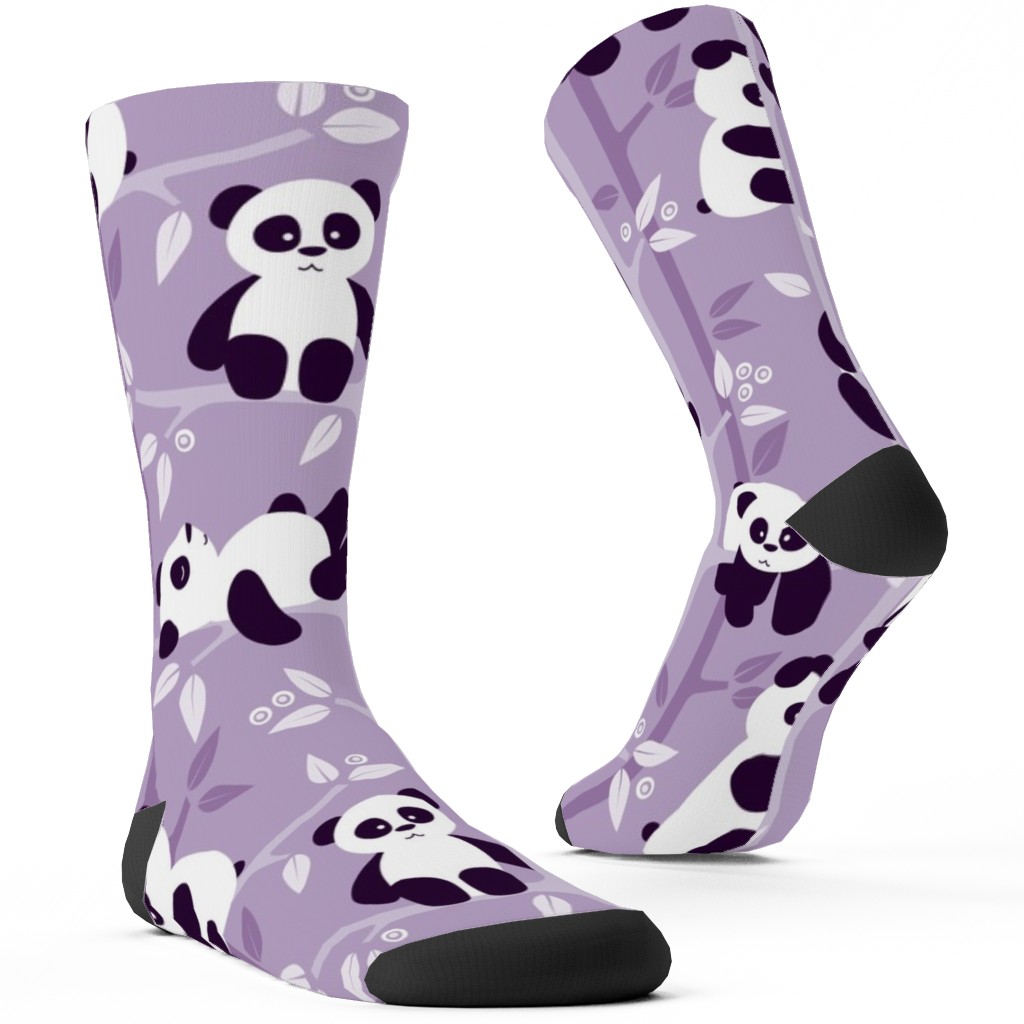 Pandas and Bamboo Custom Socks, Purple, Iris
