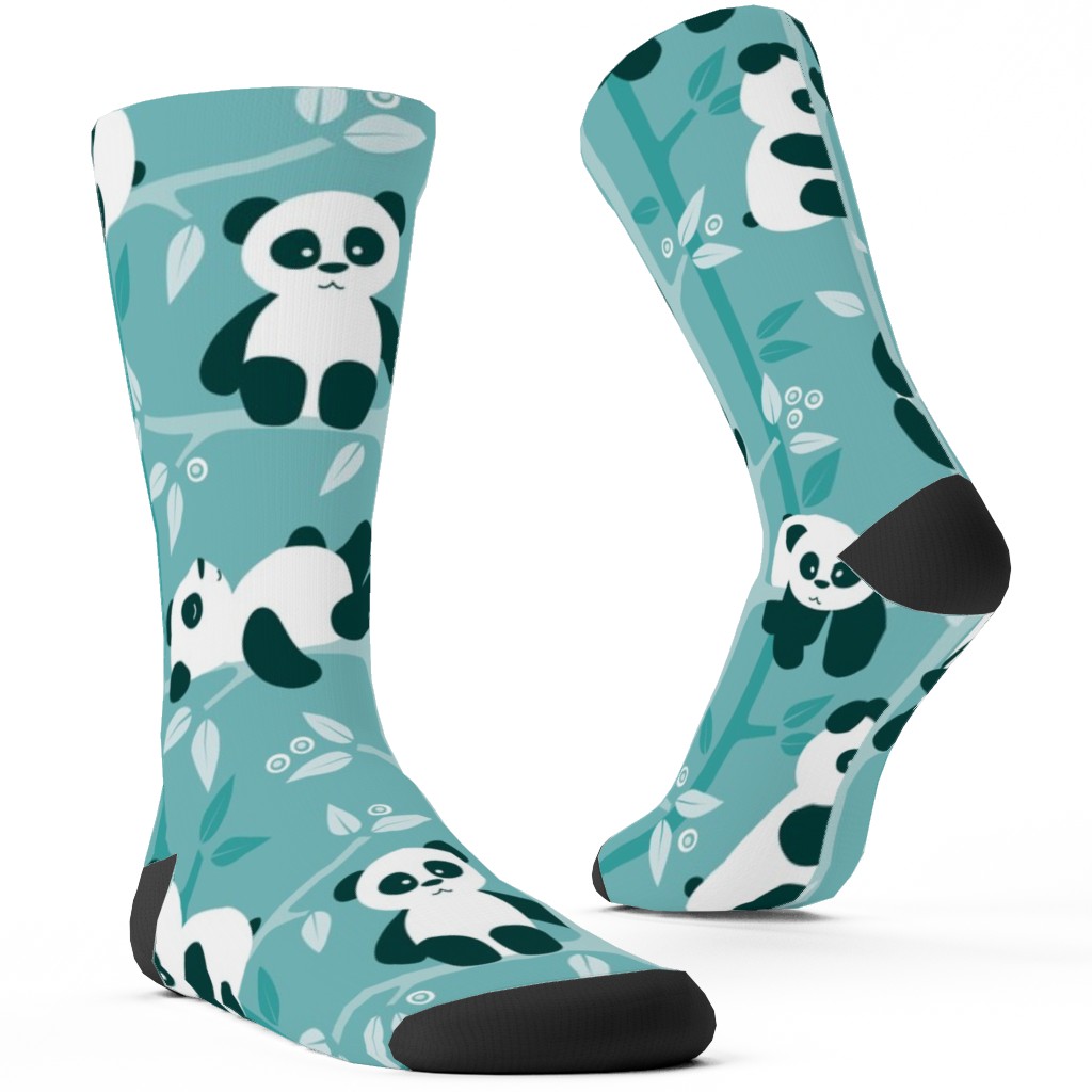 Pandas and Bamboo Custom Socks, Blue, Surf
