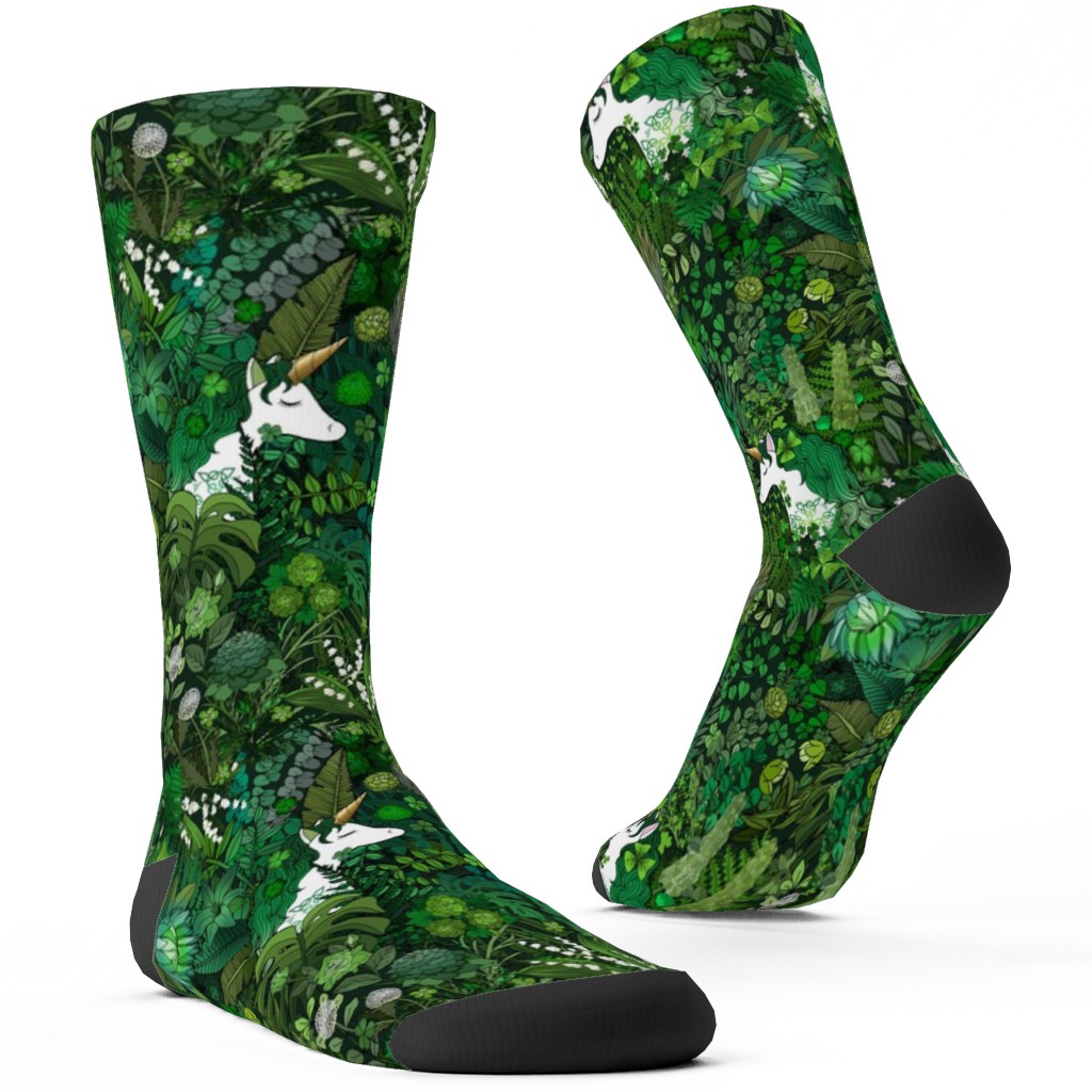 Irish Unicorn in a Green Garden Custom Socks, Green