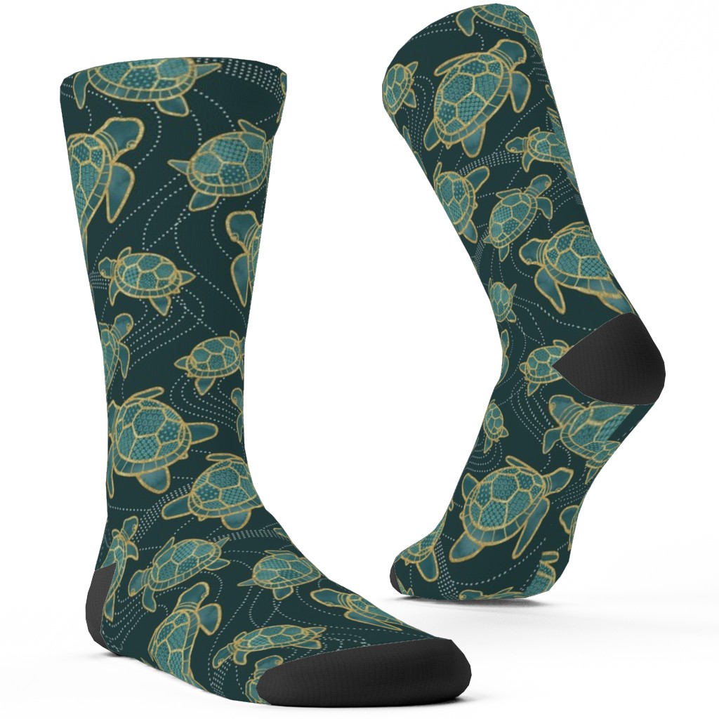 Turtles - Green Custom Socks, Green