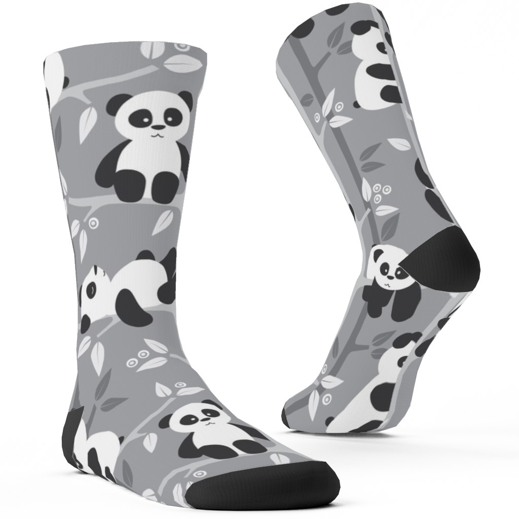 Pandas and Bamboo Custom Socks, Gray, Silver