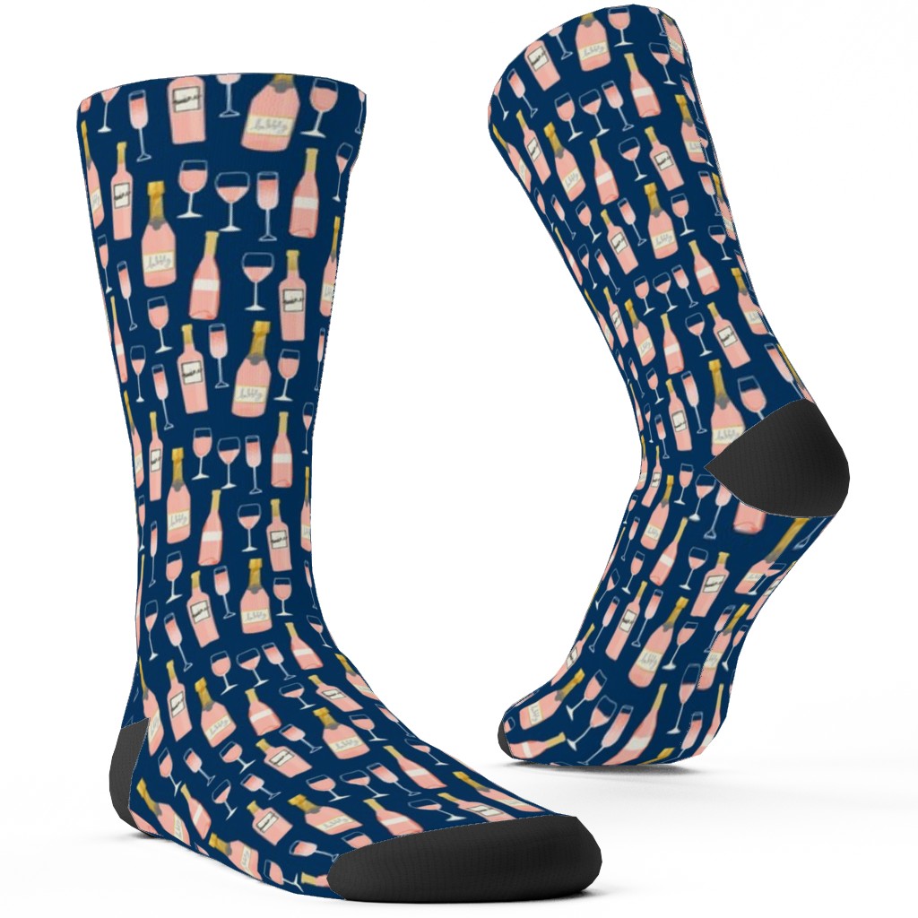 Rose All Day Wine Custom Socks, Blue