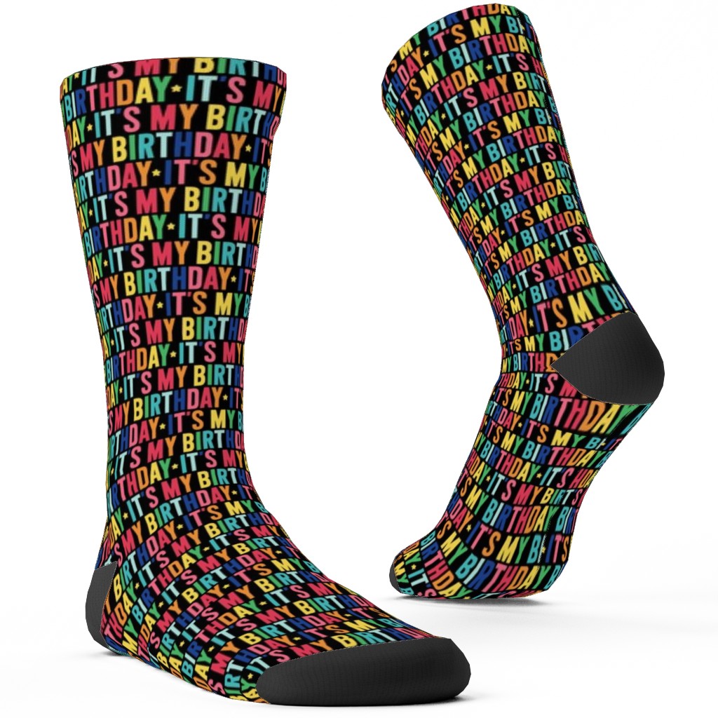 It's My Birthday Rainbow - Multicolor on Dark Custom Socks, Multicolor
