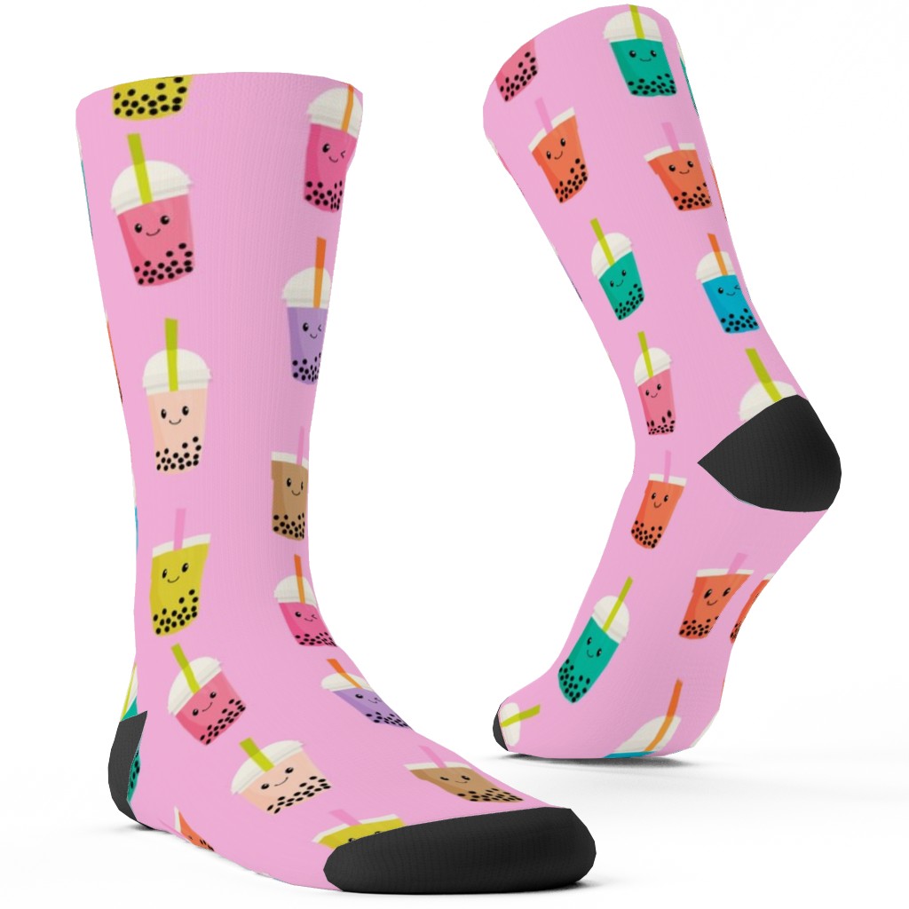Boba Tea Custom Socks, Pink, Bubblegum