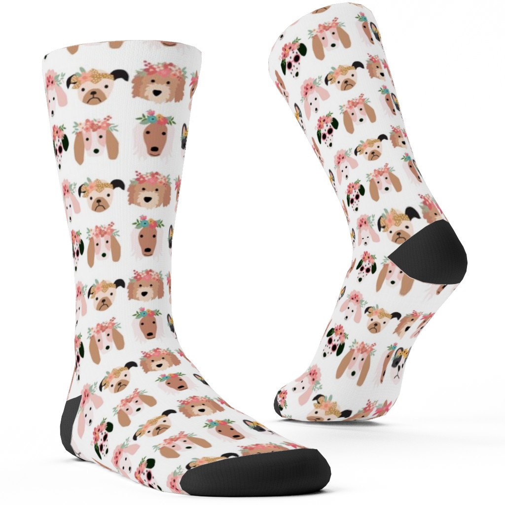 Puppy Dogs With Floral Crowns Custom Socks, Multicolor