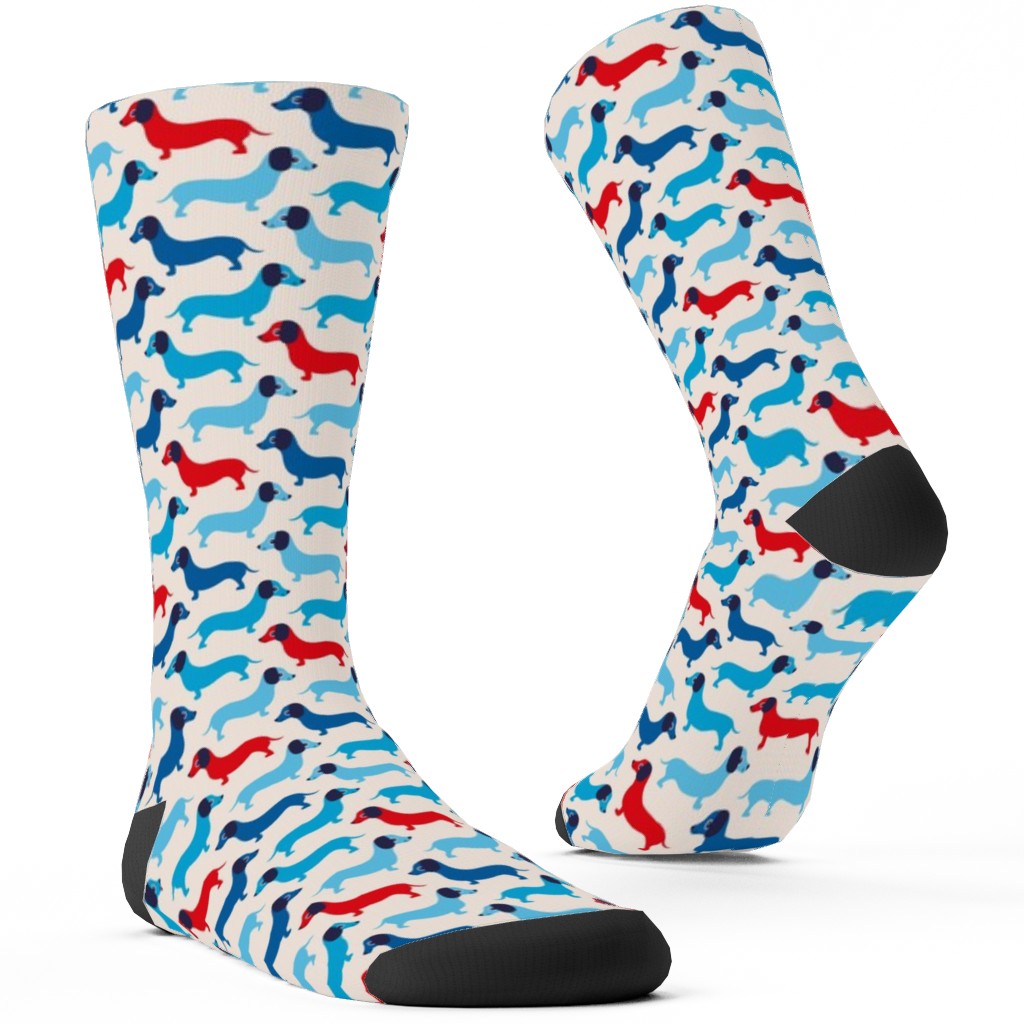 Retro Dachshund Dogs Custom Socks, Blue