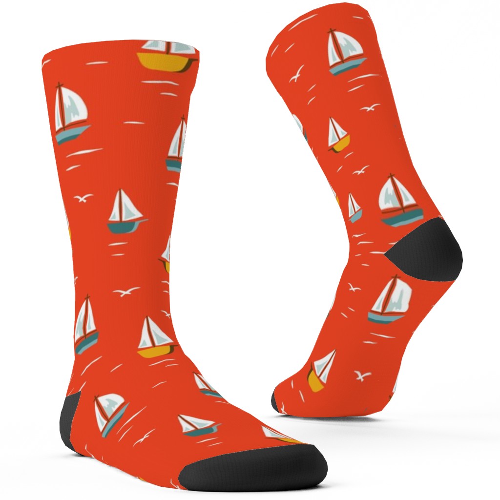 Sailboats Custom Socks, Red