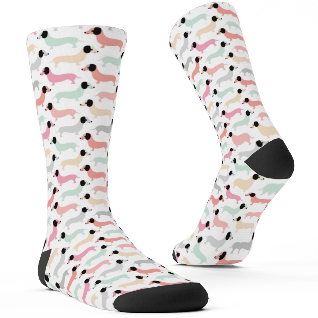 Retro Dachshund Dogs Custom Socks, Pink, Light Pink