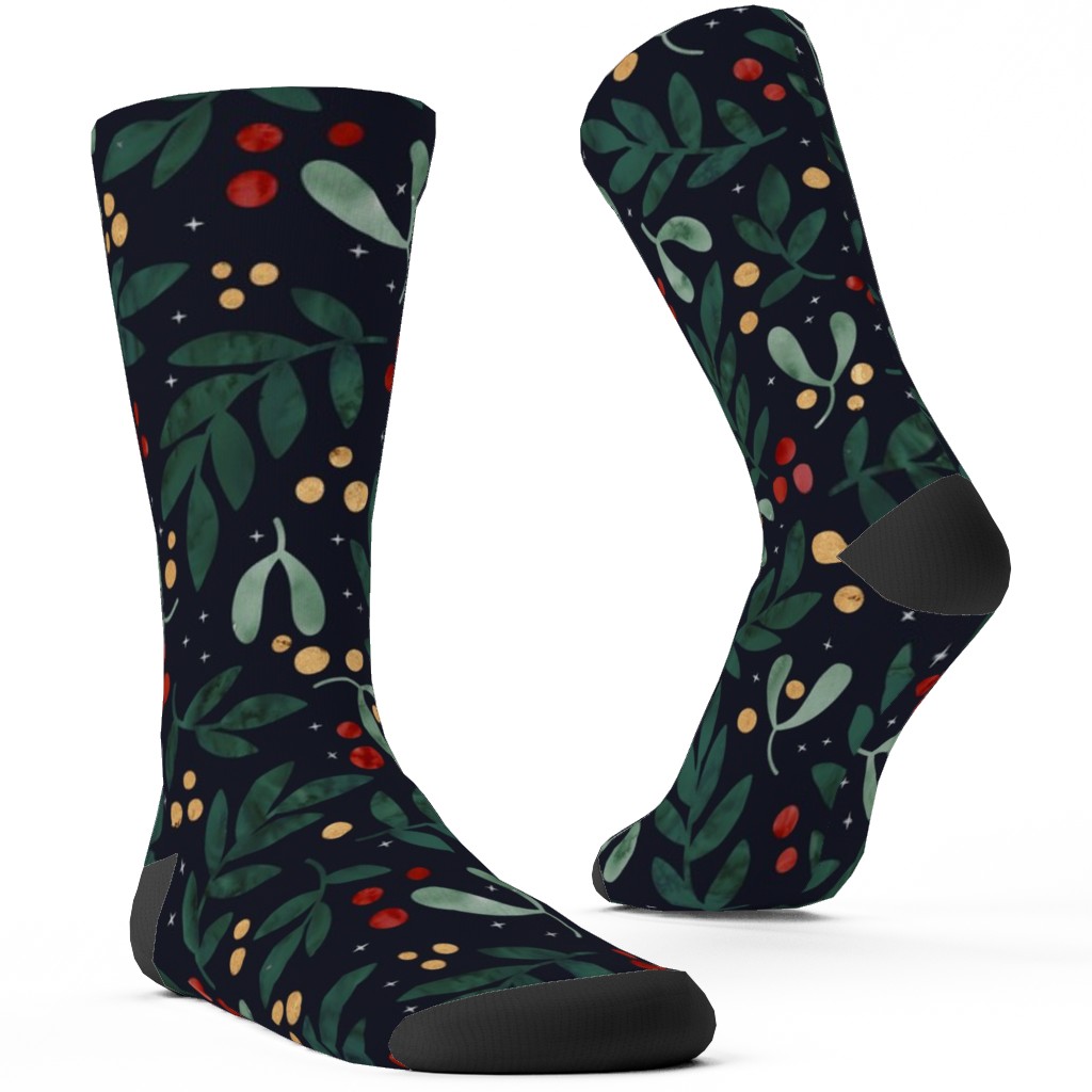 Christmas Berries - Dark Custom Socks, Green