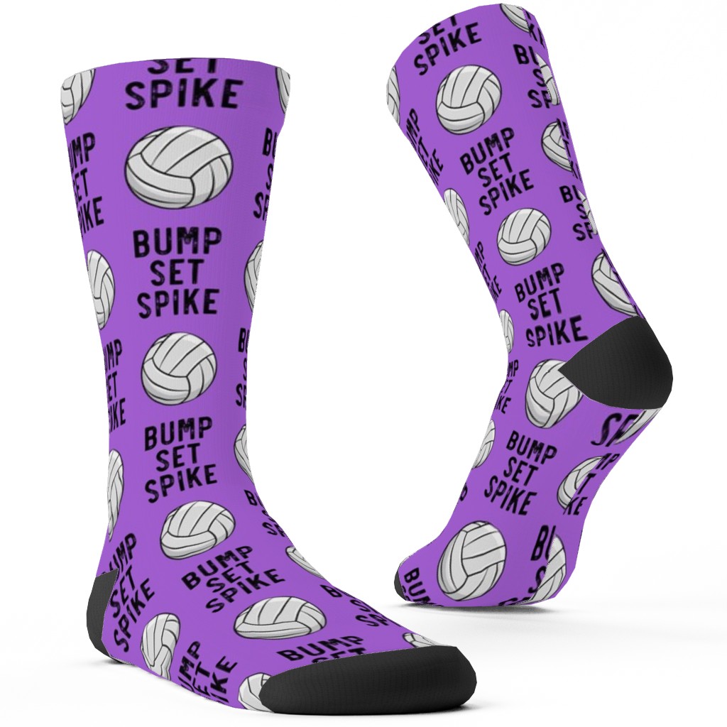 Bump Set Spike Volleyball Custom Socks, Purple