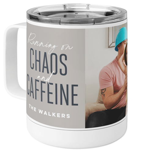Chaos and Caffeine Stainless Steel Mug, 10oz, Gray, stone