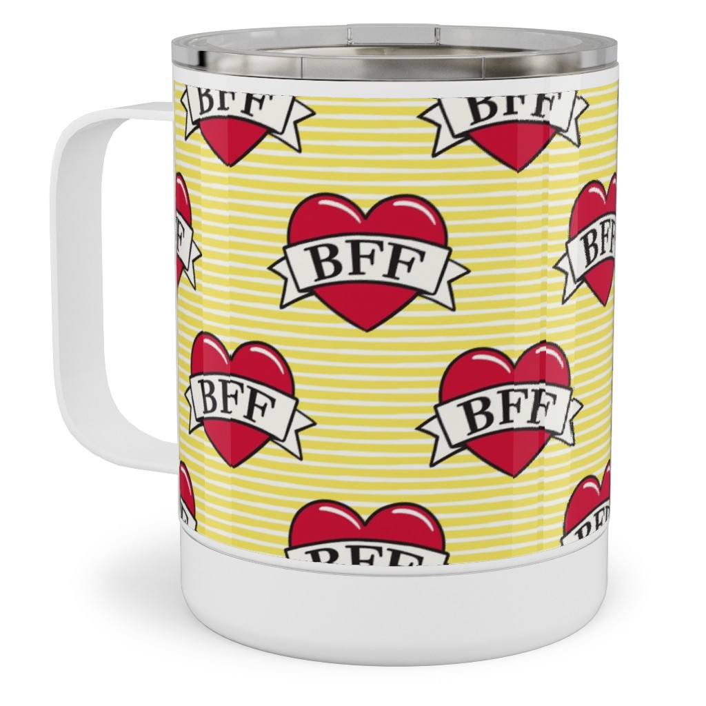 Bff Heart Tattoo Stainless Steel Mug, 10oz, Yellow
