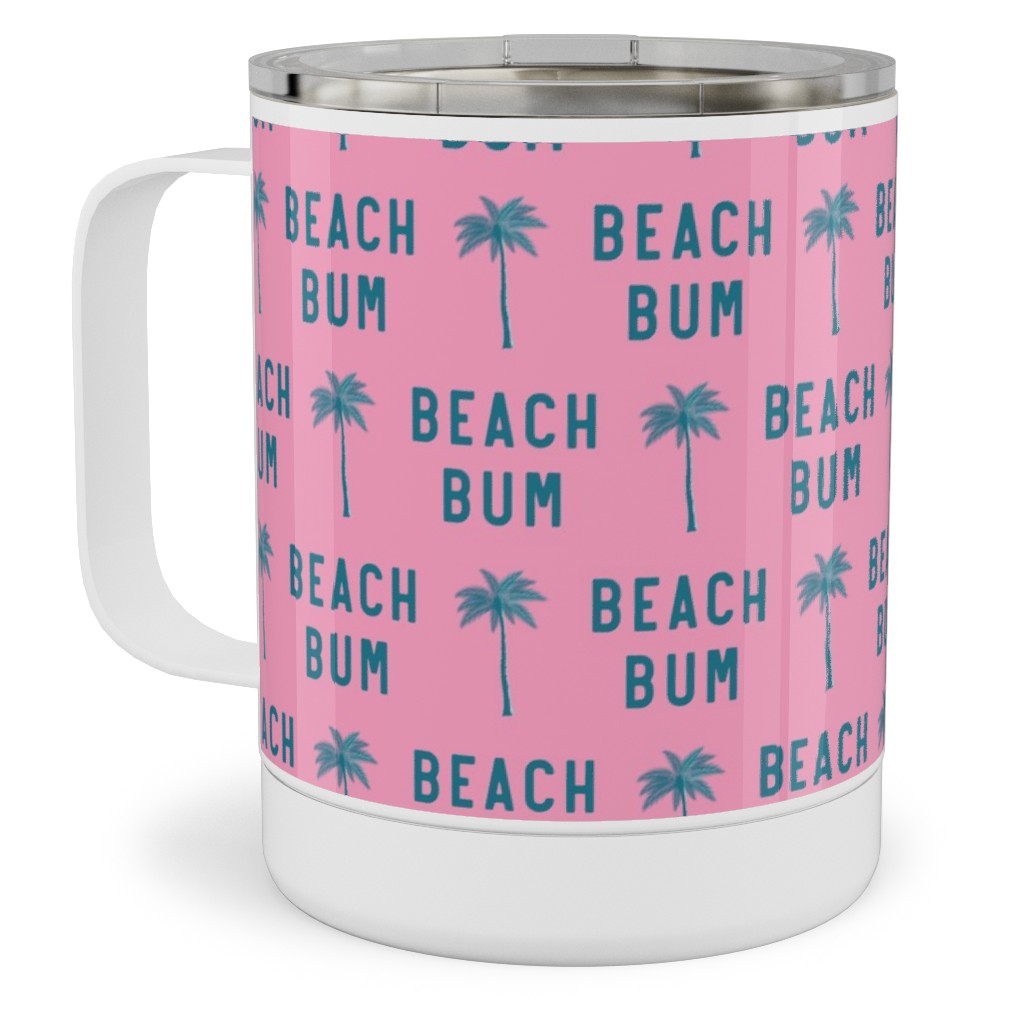 Beach Bum - Teal on Pink Stainless Steel Mug, 10oz, Pink