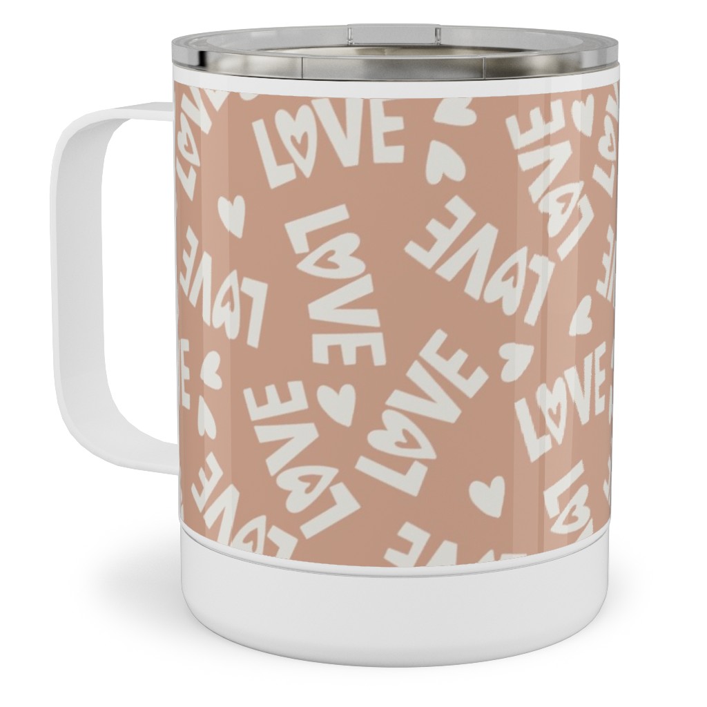 Retro Love - Muted Pink Stainless Steel Mug, 10oz, Pink, Bright Pink
