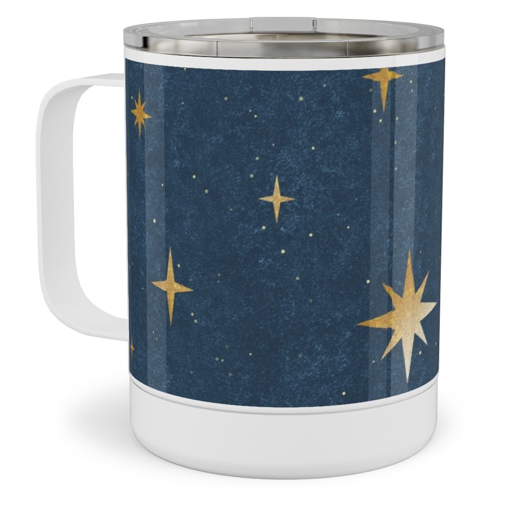 Art Deco Starbursts - Blue Stainless Steel Mug, 10oz, Blue