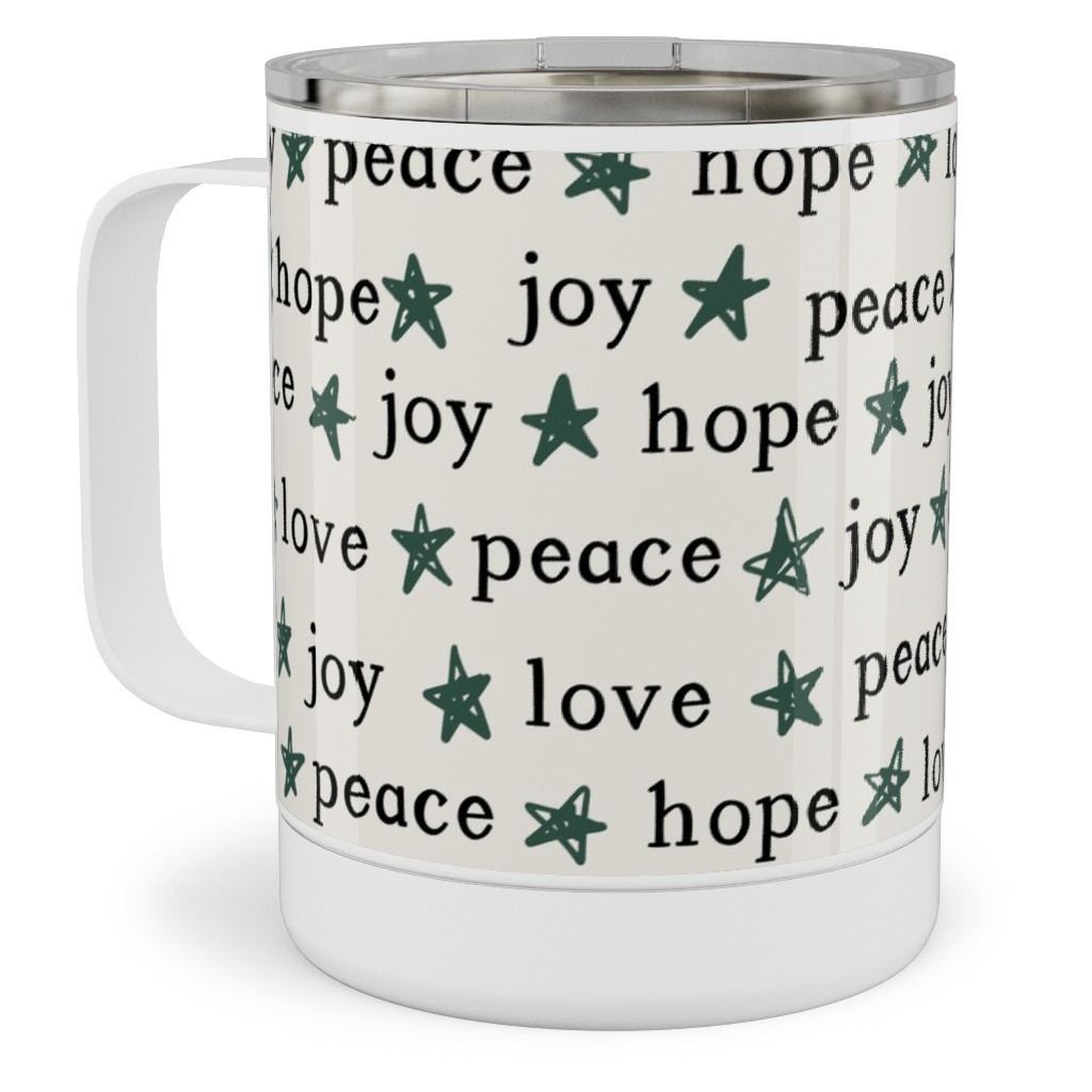 Peace Love Hope Joy - Beige Stainless Steel Mug, 10oz, Beige