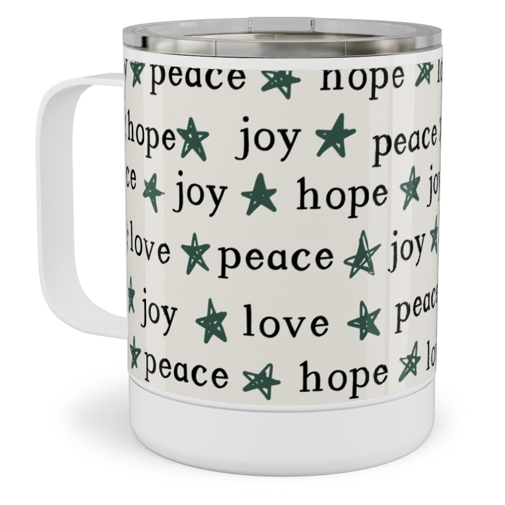 Peace Love Hope Joy - Beige Stainless Steel Mug, 10oz, Beige, Pearl