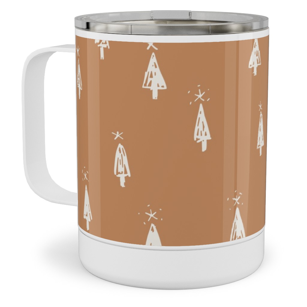 Christmas Trees on Pine Needle Stainless Steel Mug, 10oz, Orange, Pueblo