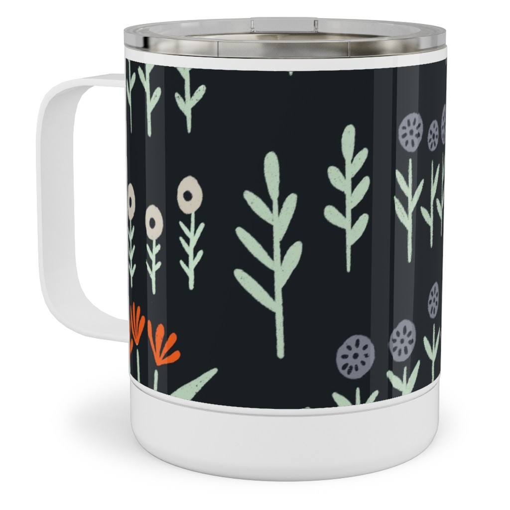 Delicate Floral - Orange and White Stainless Steel Mug, 10oz, Black, Black